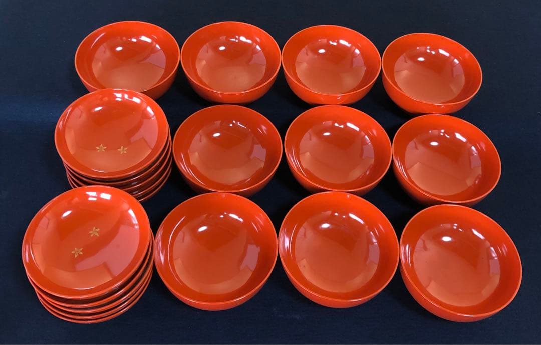 《R》懐石 朱塗 ドングリ蒔絵 菓子椀10客 木製漆器 木箱　250922あ3