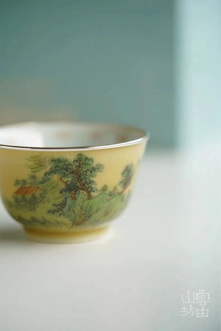 湯呑み、茶碗/茶器（単品）陶磁器(セラミック製) と銀製　雲由山坊｜山水（黄釉）