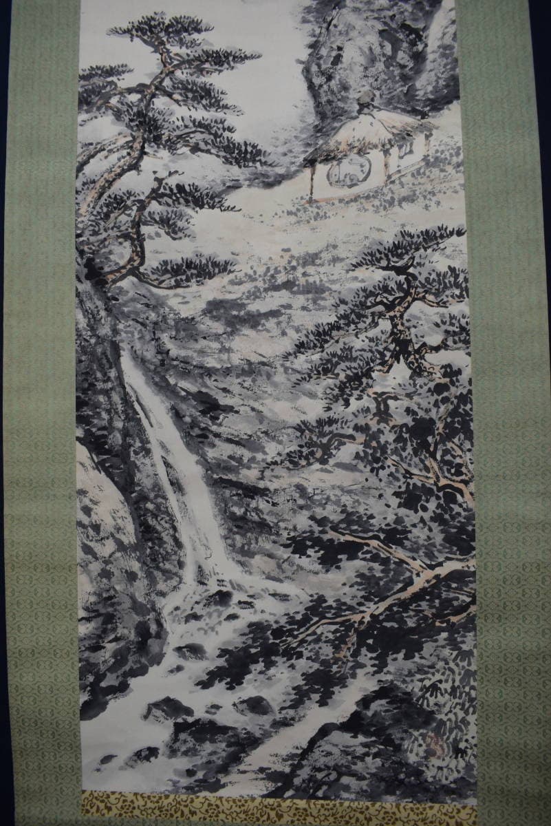 真作】片山秀陵/清山茶屋図/山水人物図/掛軸☆宝船☆Y-