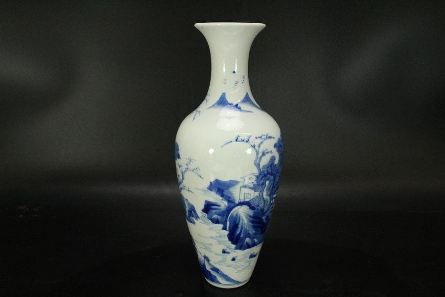中国美術 青花 山水紋 瓶 高27.5cm(HA371)