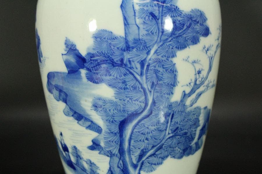 中国美術 青花 山水紋 瓶 高27.5cm(HA371)