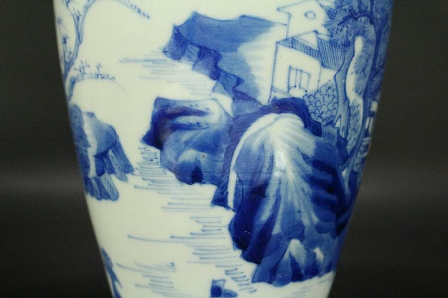 中国美術 青花 山水紋 瓶 高27.5cm(HA371)