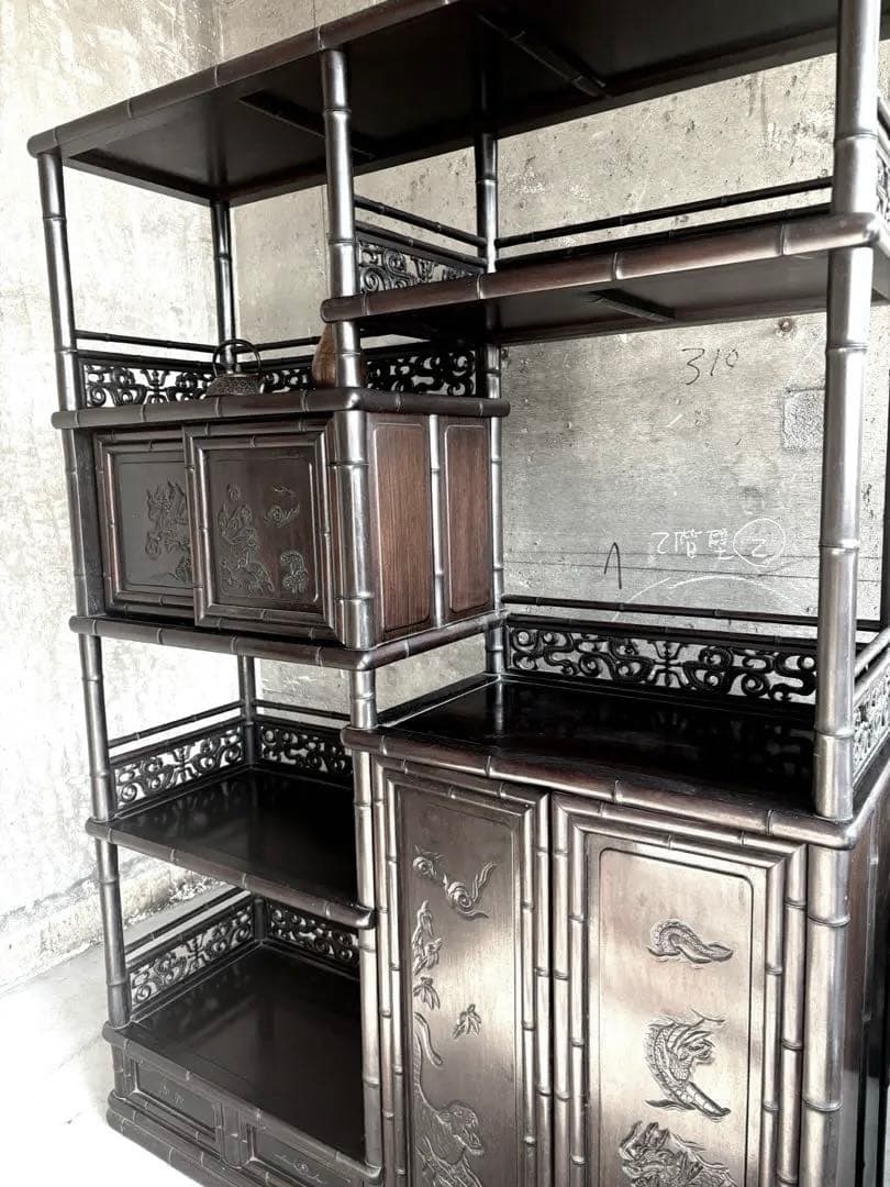 レア 貴重 骨董品 棚 飾り棚 茶箪笥 透かし彫り 昭和年代品 茶棚和棚、家具