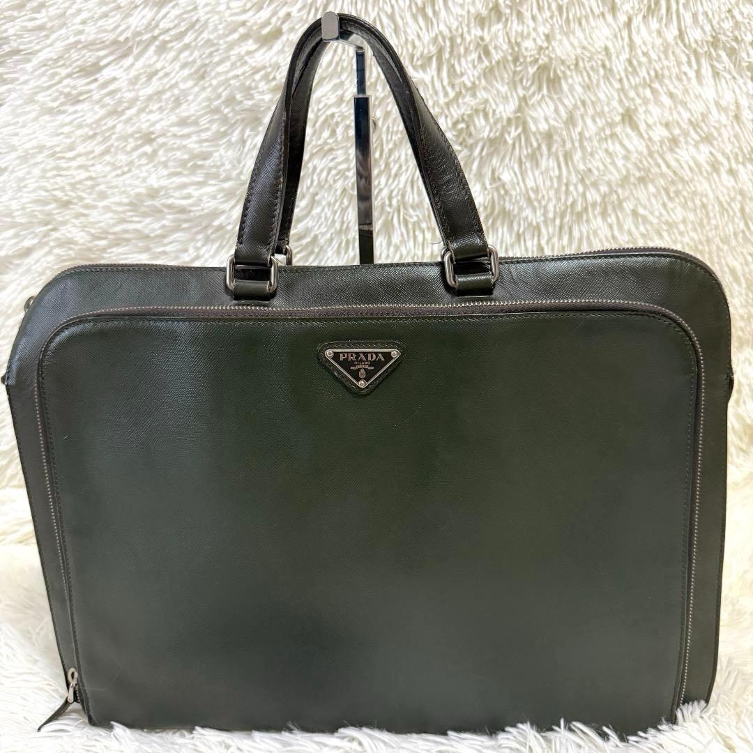 希少カラー✨PRADA サフィアーノ 三角ロゴ 2層 レザー A4ブリーフケース