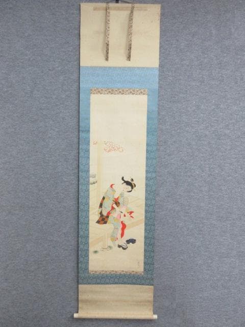 佐々木美山美人画絹本掛軸箱入り [B27476]