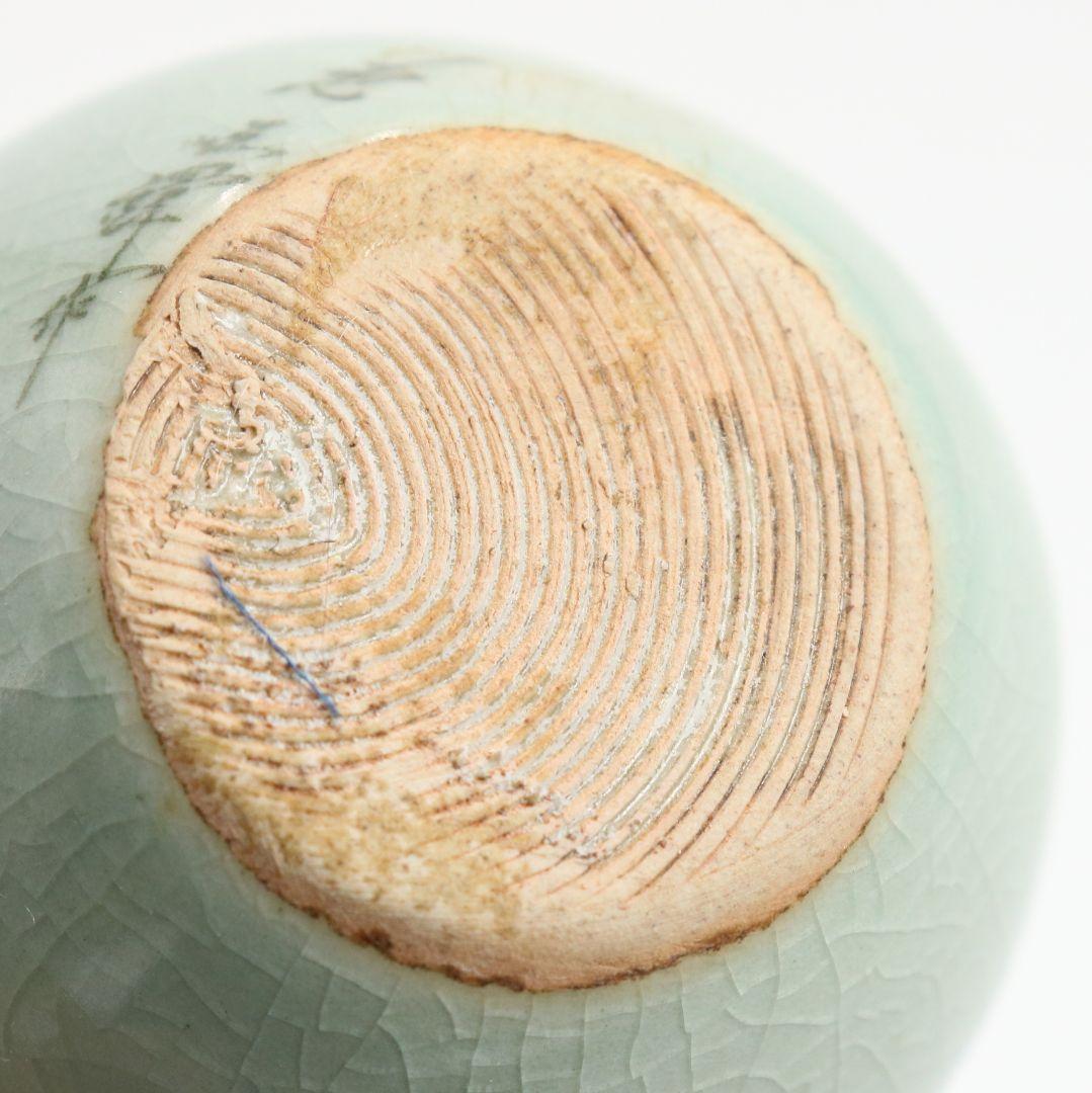 韓国人間文化財 池順鐸作 青磁鶴首茶入 浪の紋緞子仕