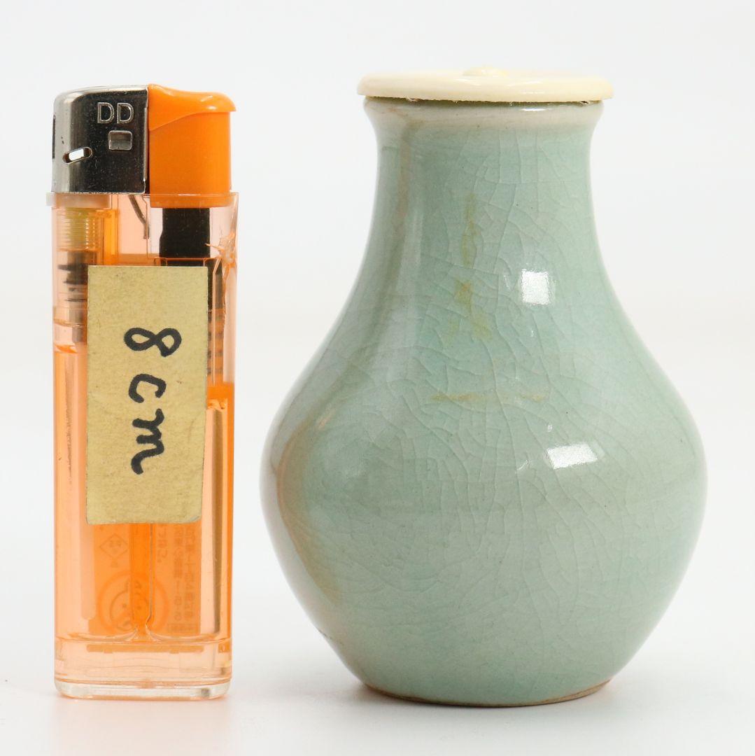 韓国人間文化財 池順鐸作 青磁鶴首茶入 浪の紋緞子仕