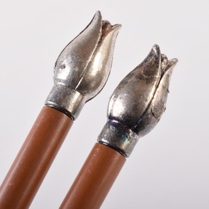 金工師　木村清五郎作　桐実頭飾火箸　共布共箱　V　7439