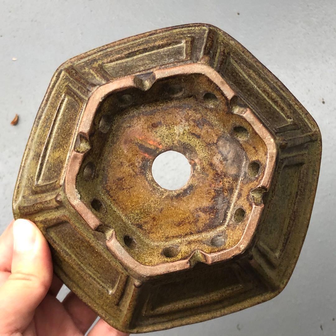 350.荞麦釉飾足六角鉢 盆栽鉢 植木鉢 14*15*5cm 350.荞麦釉飾足六角鉢