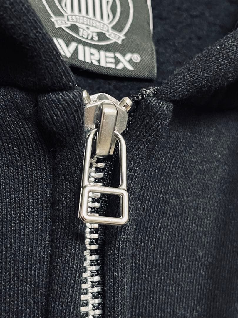AVIREX バーシティ ロゴ スウェット ジップ パーカー 黒 L