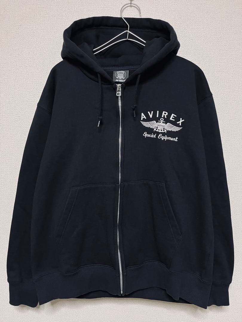 AVIREX バーシティ ロゴ スウェット ジップ パーカー 黒 L