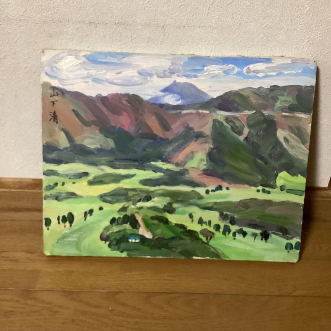 模写　山下清　油彩風景画　キャンバスのみ　キャンバス裏寄贈作品サイン在　肉筆画