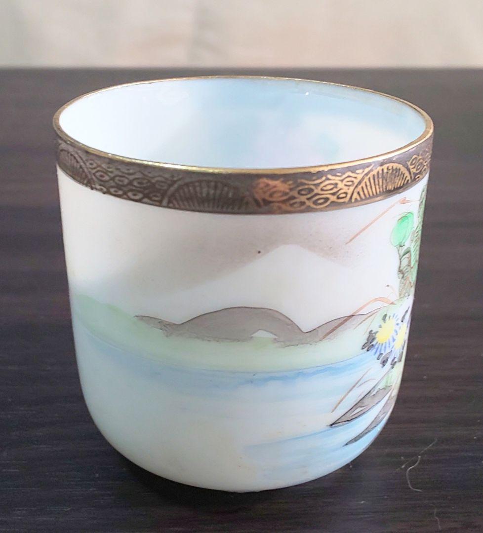 九谷焼 大正時代 金彩花鳥富士模様柄 ティーセット 6客8点セット 陶磁器