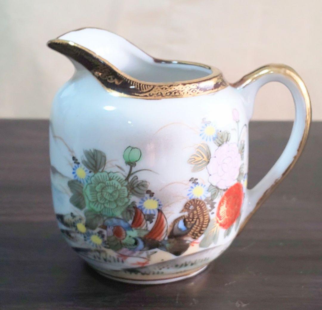 九谷焼 大正時代 金彩花鳥富士模様柄 ティーセット 6客8点セット 陶磁器