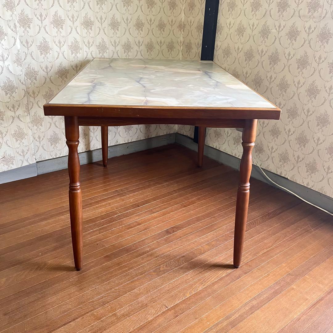 【アンティーク】昭和レトロ 大理石柄 木製ダイニングテーブル 石目天板 古民家