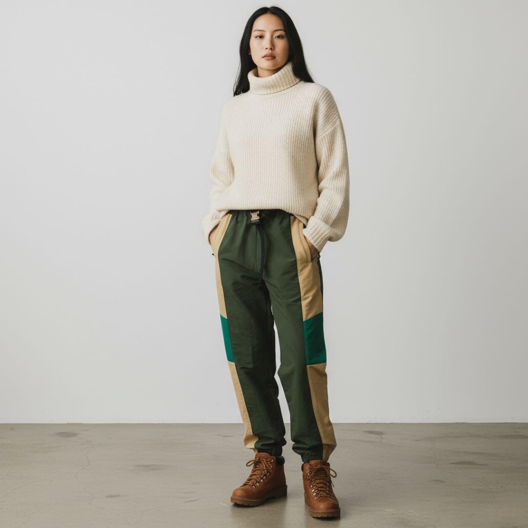 Sacai 厚手のコットン&ナイロン生地のベルト付きパンツ グリーンmix 0