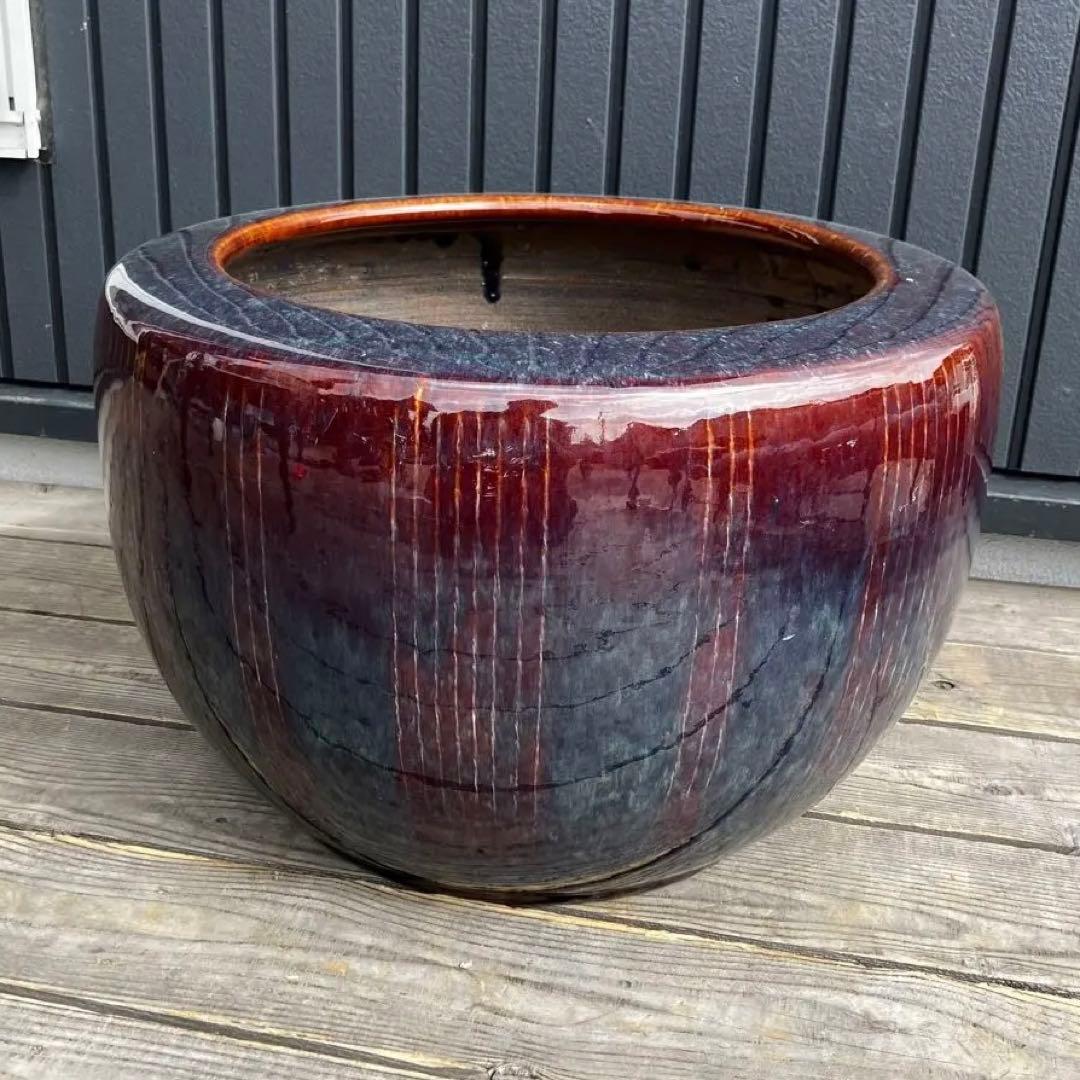 昭和レトロ 陶器製 火鉢 大型 昭和レトロ 陶器製 海鼠釉 65号 大型 火鉢