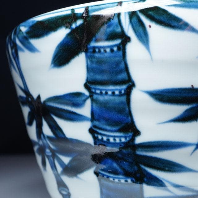 真葛香斎染付竹絵水指赤絵蓋添う共箱茶道具京焼古染付写