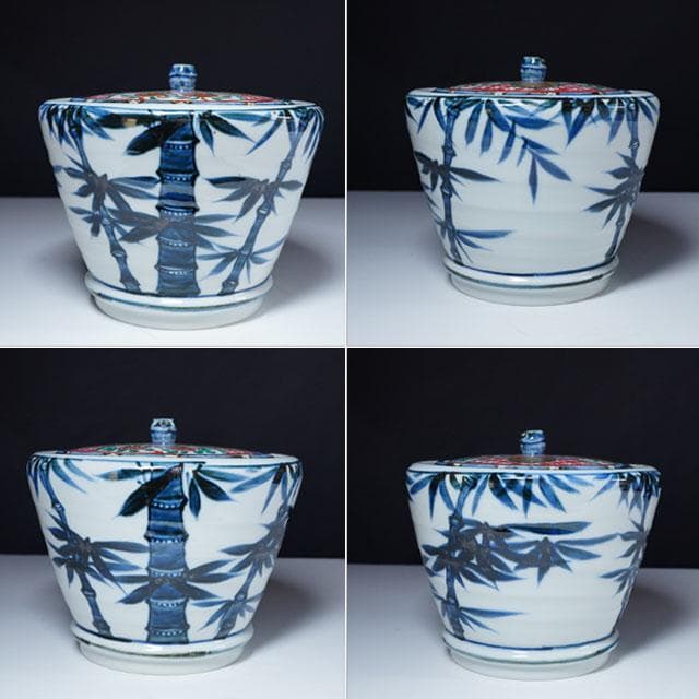 真葛香斎染付竹絵水指赤絵蓋添う共箱茶道具京焼古染付写