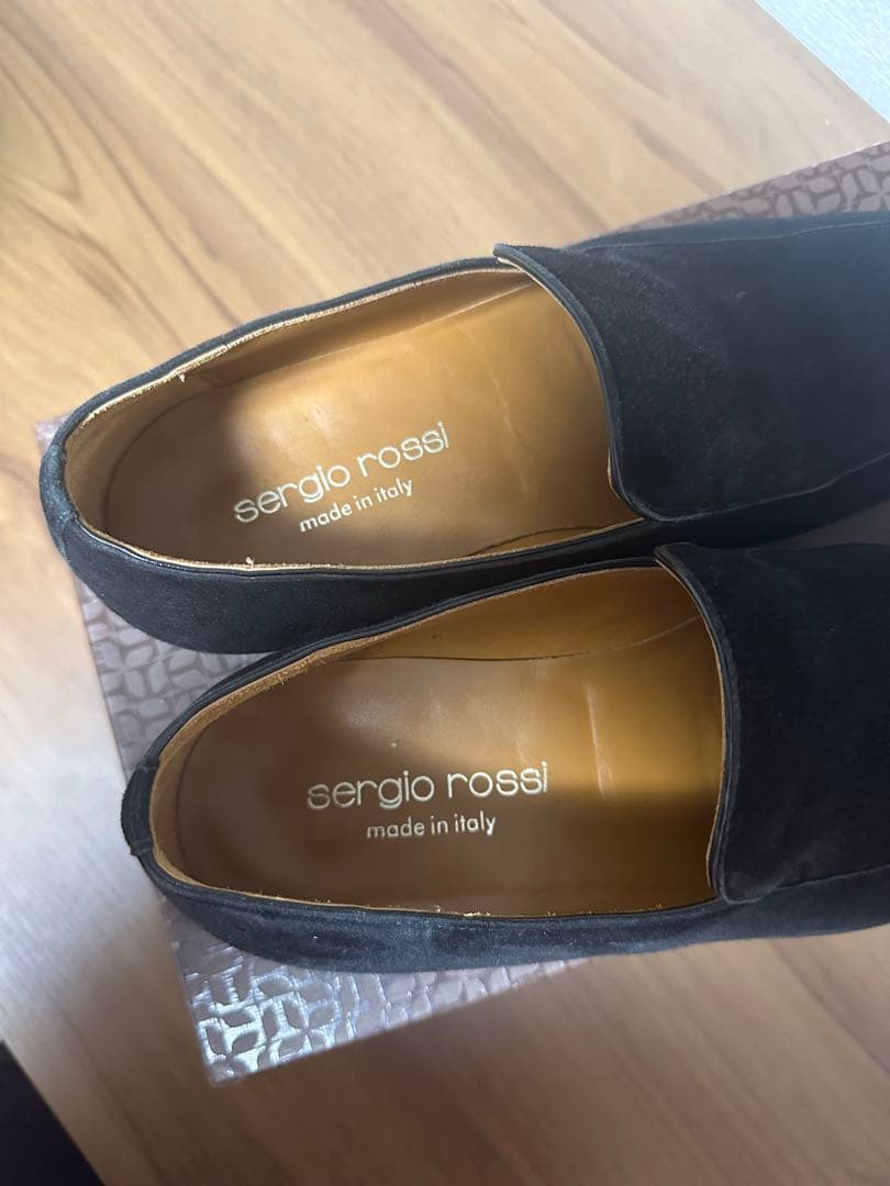 【超美品】セルジオロッシ　ブラックスエードスリッポン レザーソール　6