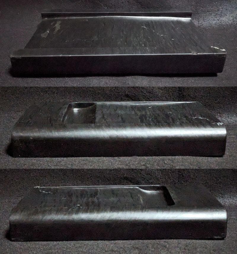 ヘコ様専用】 ◇歙州抄手硯（水波眉子紋・銀花紋／十吋／唐木