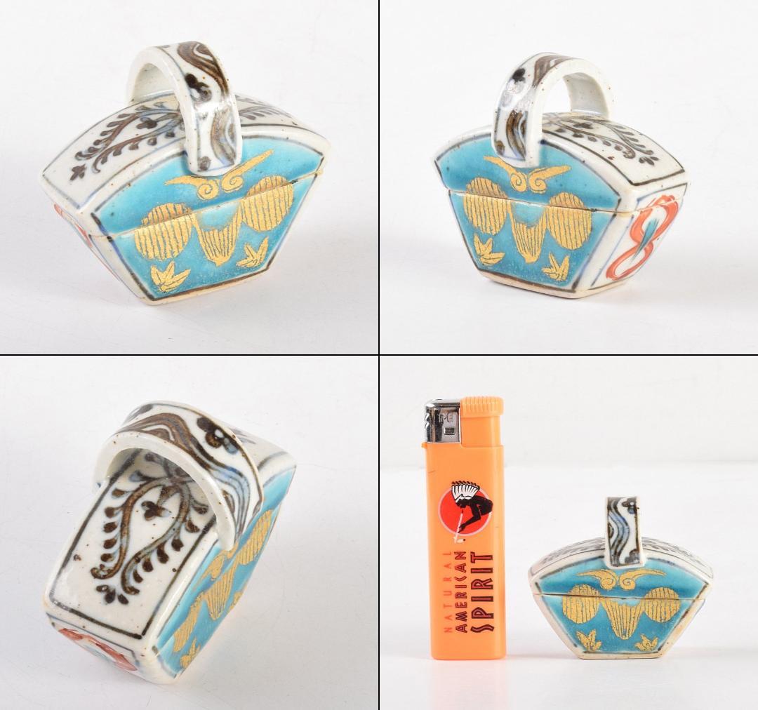 茶道具 九谷焼 中村梅山作 香合 共箱 M R4915