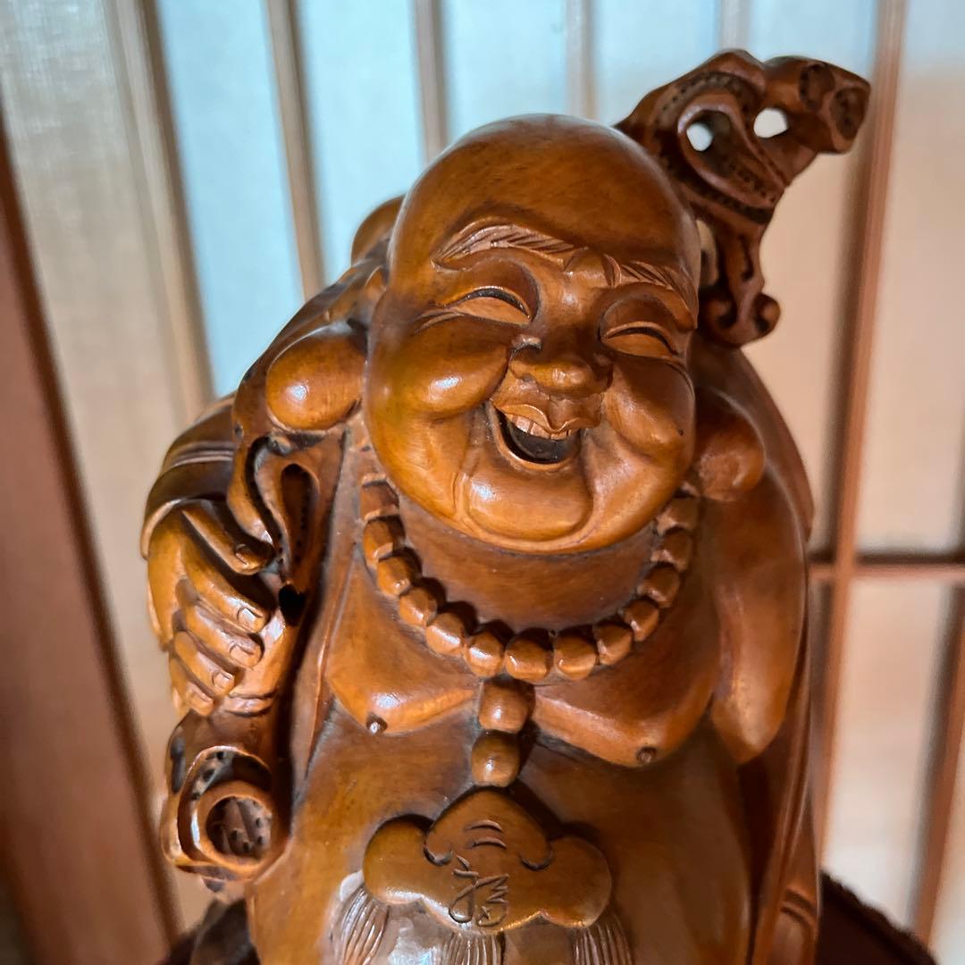 木製 笑顔の仏像 高さ約30cm