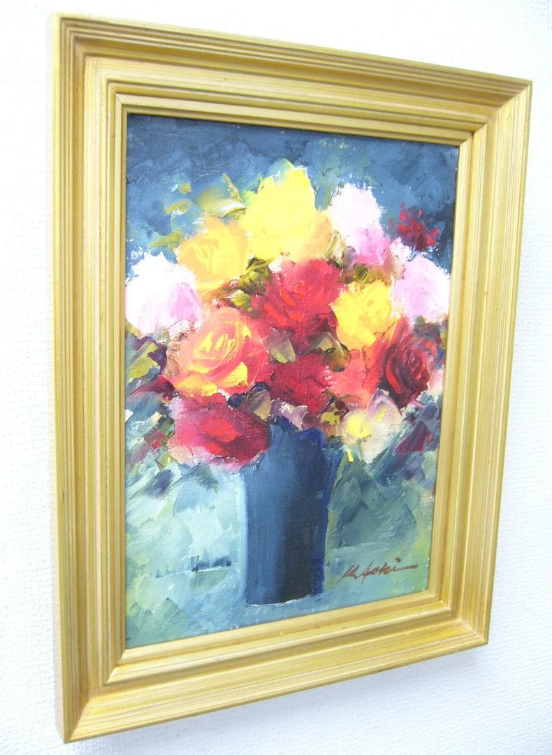 絵画 油絵 青木今陽 肉筆油絵 静物画 薔薇の花