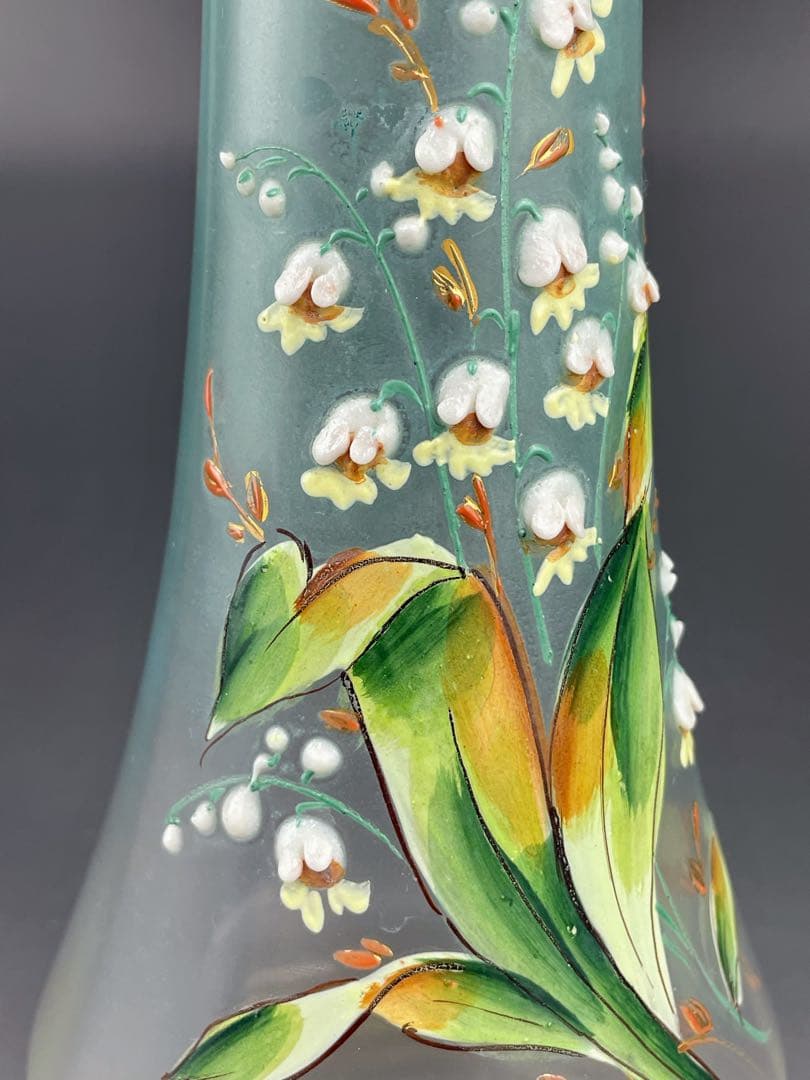 希少】ボヘミアグラス 22．5㎝ エナメル盛 スズラン紋 花瓶 一輪挿し