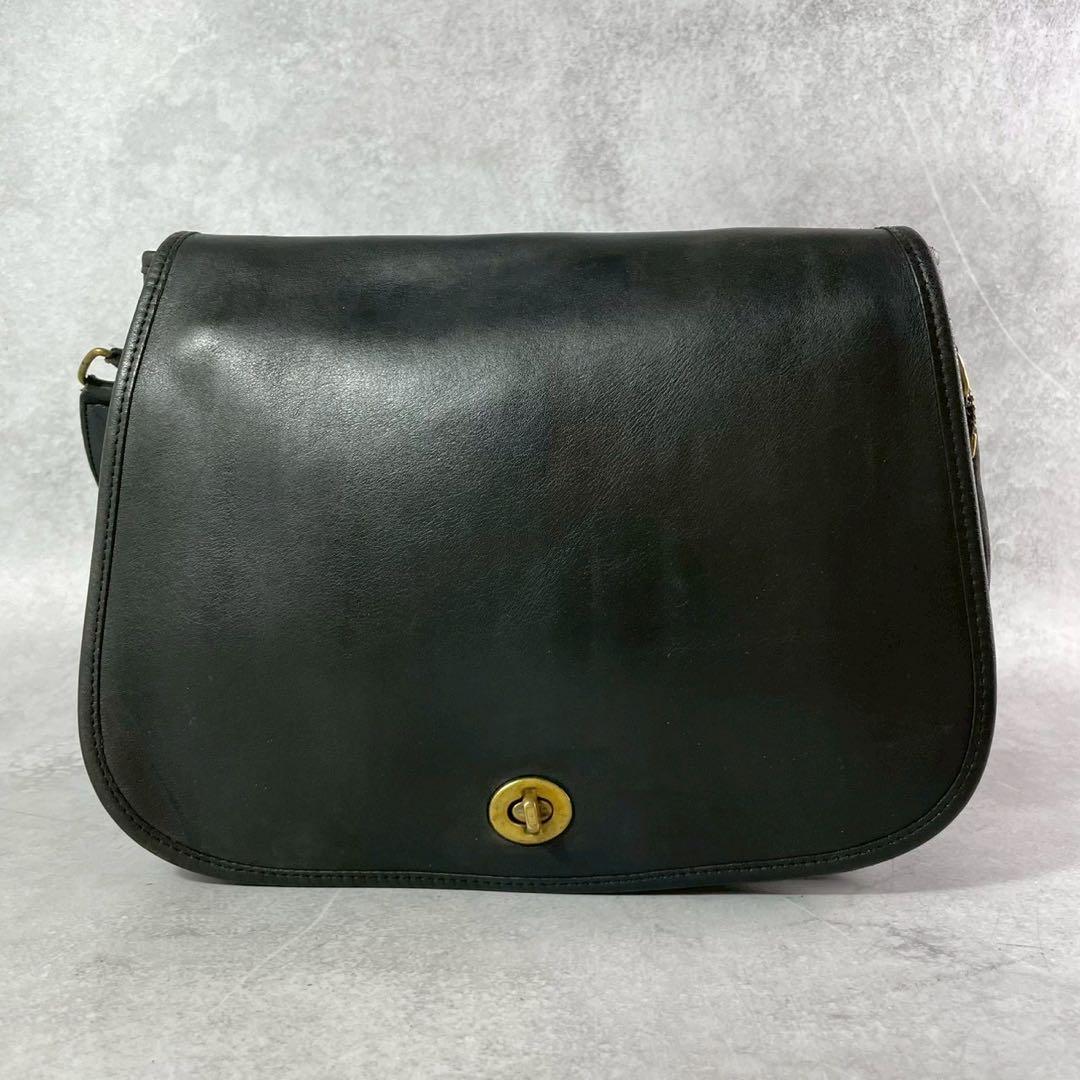 美品✨オールドコーチ　ショルダーバッグ　ターンロック　USA製 レザー　ブラック