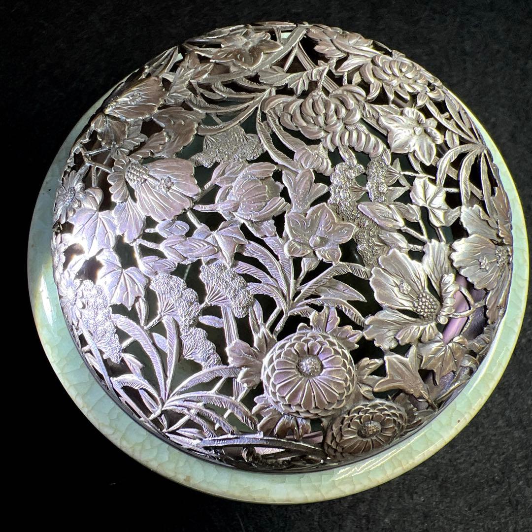 中国元時代 七官青磁 上手 銀火屋香炉 木箱付 東Y7-