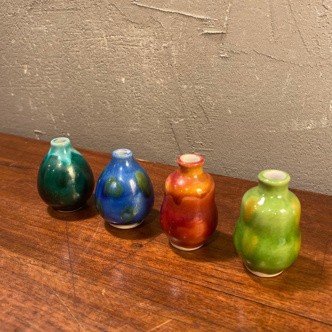 九谷焼 ミニチュアフラワーベース 四点 骨董品 古手 時代物 コレクション