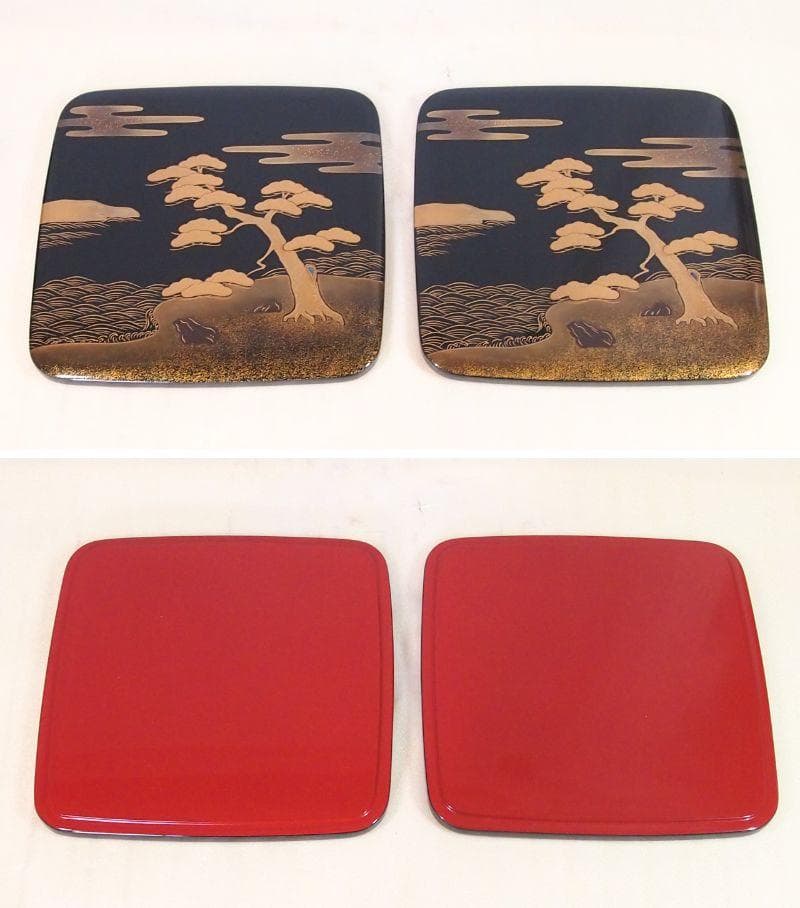 高級・良品】輪島塗 五島屋謹製 光甫作 松島蒔絵 四段重箱 台付き