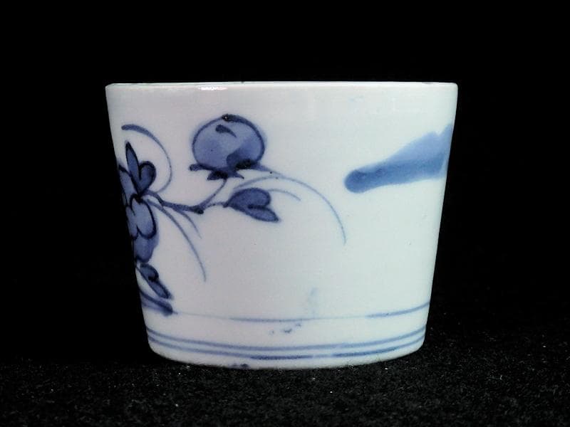 古伊万里　染付　笹に牡丹の図　蕎麦猪口　A899AS-CDg