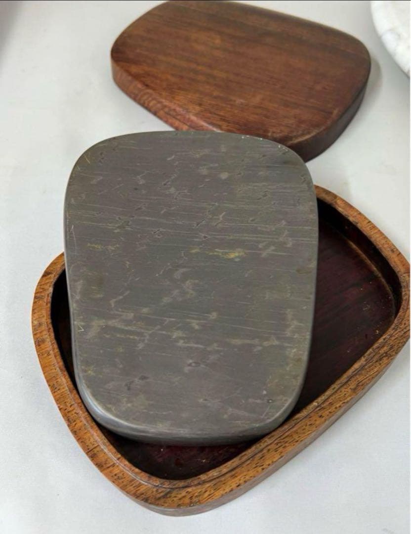 [貴重珍品] 中国　古美術　文房具　清時代　端溪 硯書　紫檀共箱