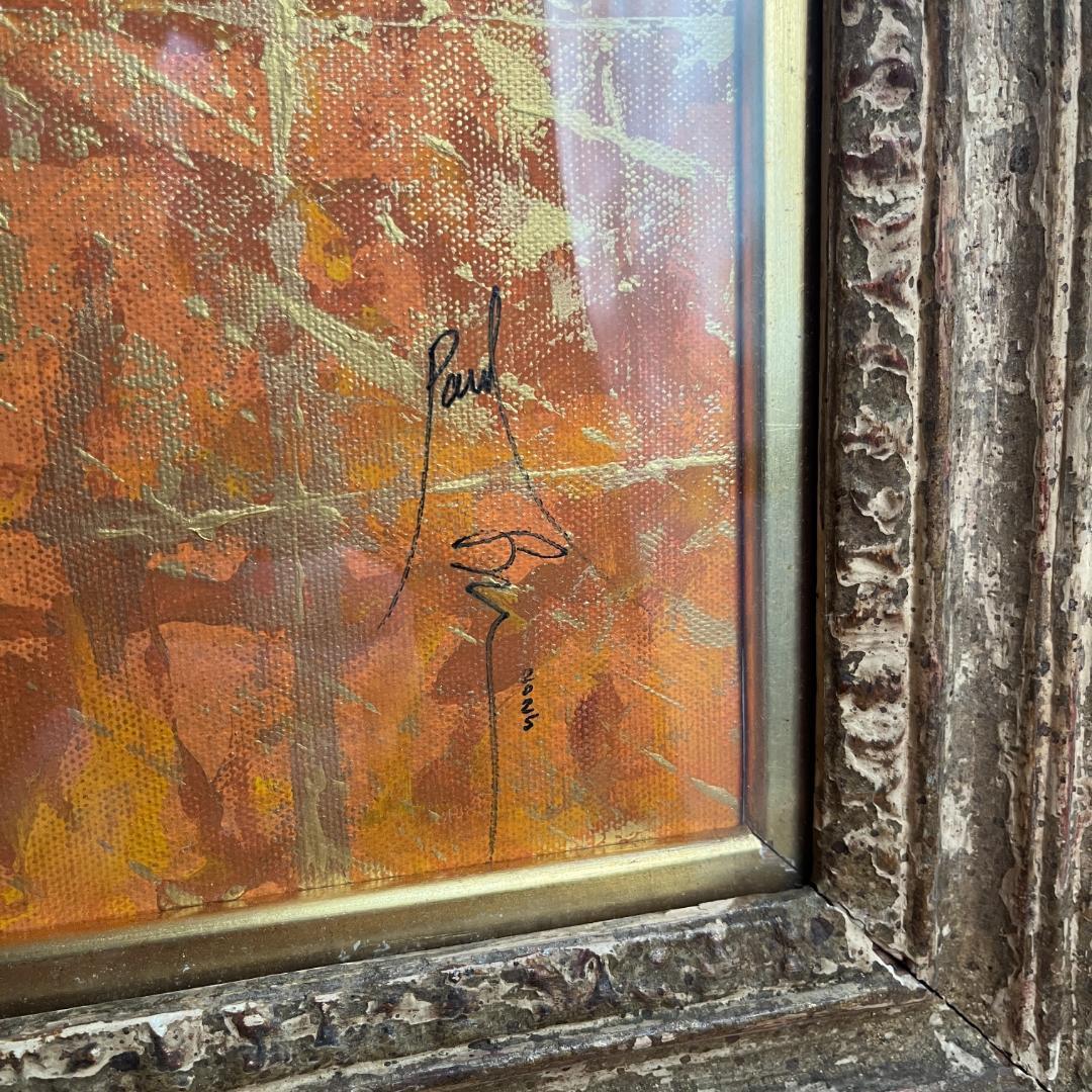 アンティークフレームの金彩墨絵