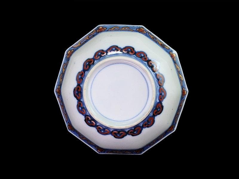 大聖寺伊万里　金襴手　鳳凰に雲　花に青海波の図　八角膾皿　D737AS-fbsv