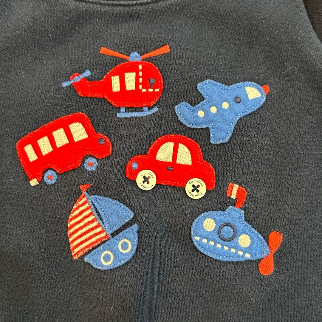 familiar ファミリア トレーナー 80cm 乗り物 刺繍 ネイビー 車 - メルカリ