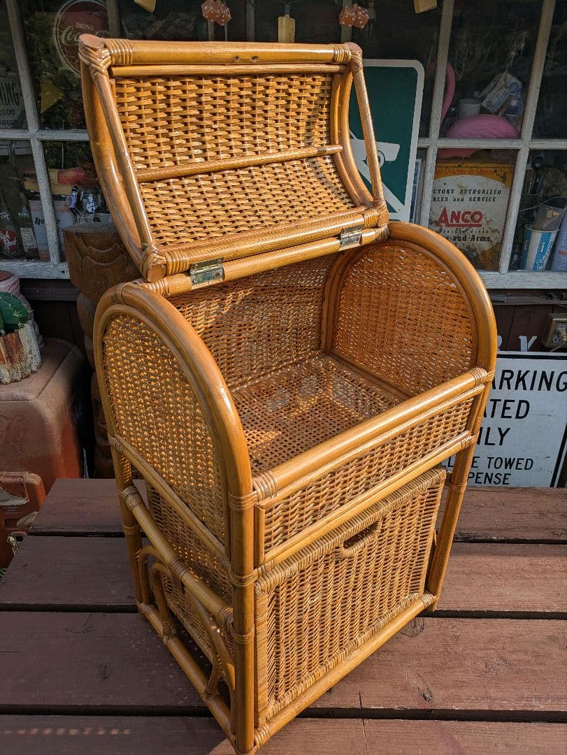 希少　飴色ラタン収納 ランドリーラック バスケット タンス　収納バスケット　カゴ