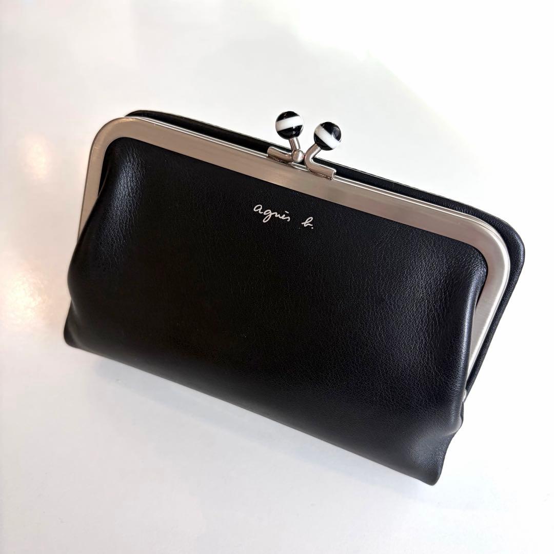 agnes b. アニエスベー 二つ折り財布 ブラック がま口 レザー 【美品