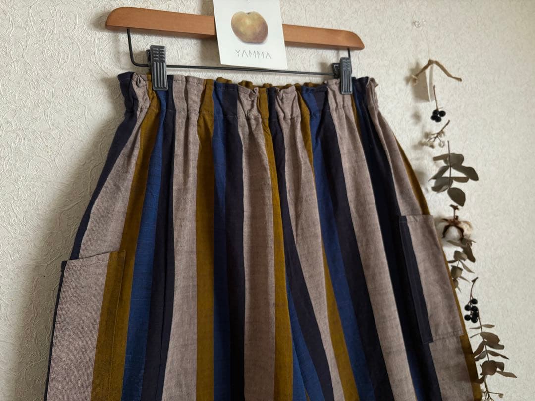 ꕤ極美品ꕤ ヤンマ産業　会津木綿キュロットパンツ　はかま丈 ①のぞみ縞