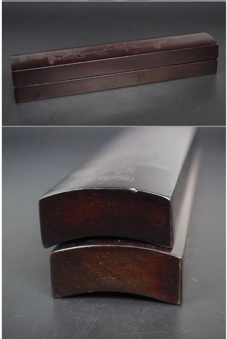 送料無料　中国古玩 民国金銀象嵌唐木文鎮/紙鎮　一対　書道具文房具