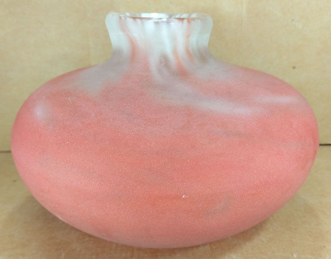 本物保証】藤田喬平 手吹 花瓶(赤系,耳付) 共箱 美品