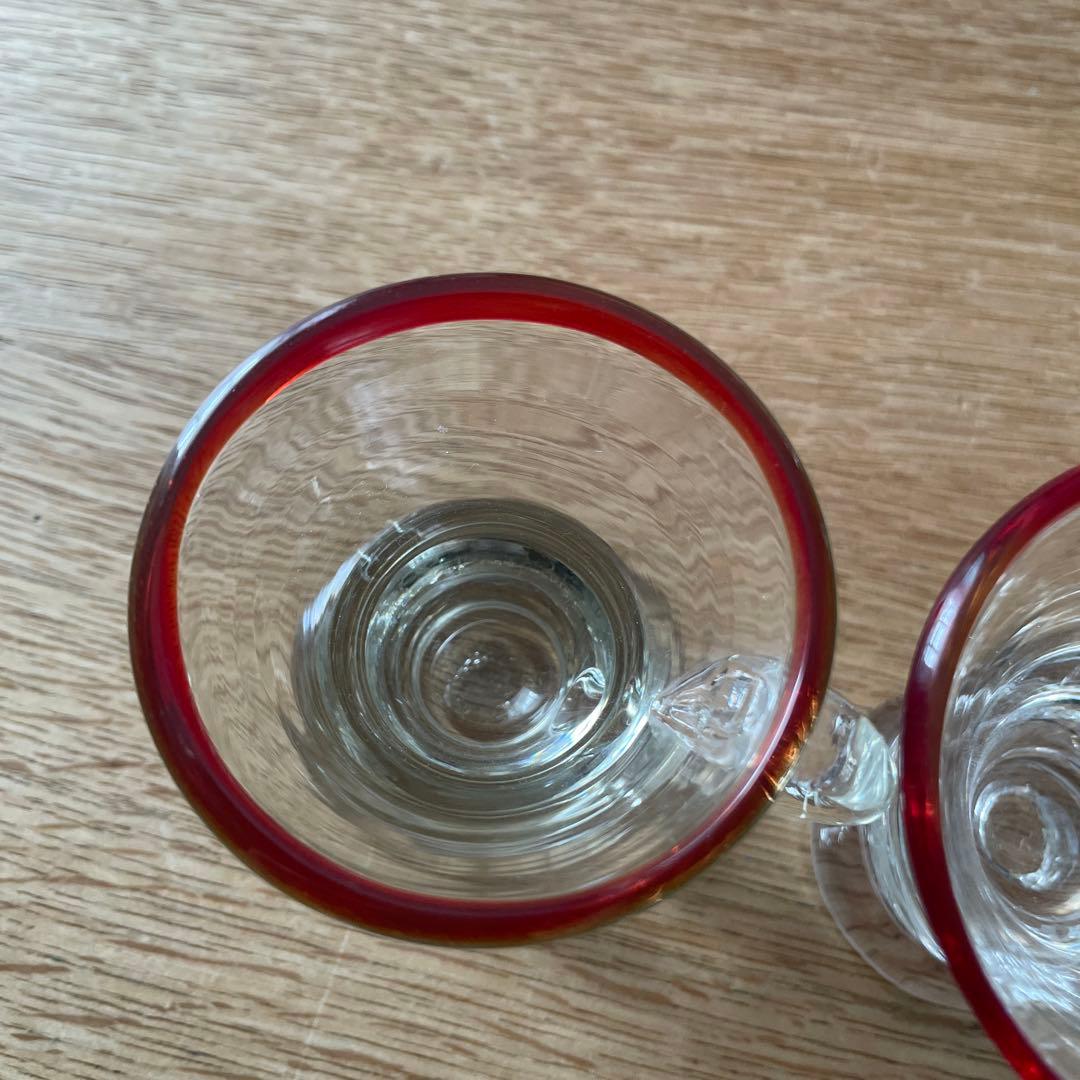 アイスクリームコップ 氷コップ 赤縁 手吹きガラス アンティーク 骨董