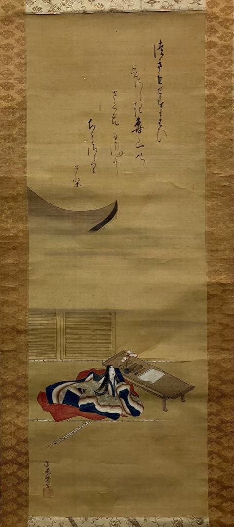 土佐光芳【歌仙図】絹本　掛軸（浮世絵　美人画　清少納言）