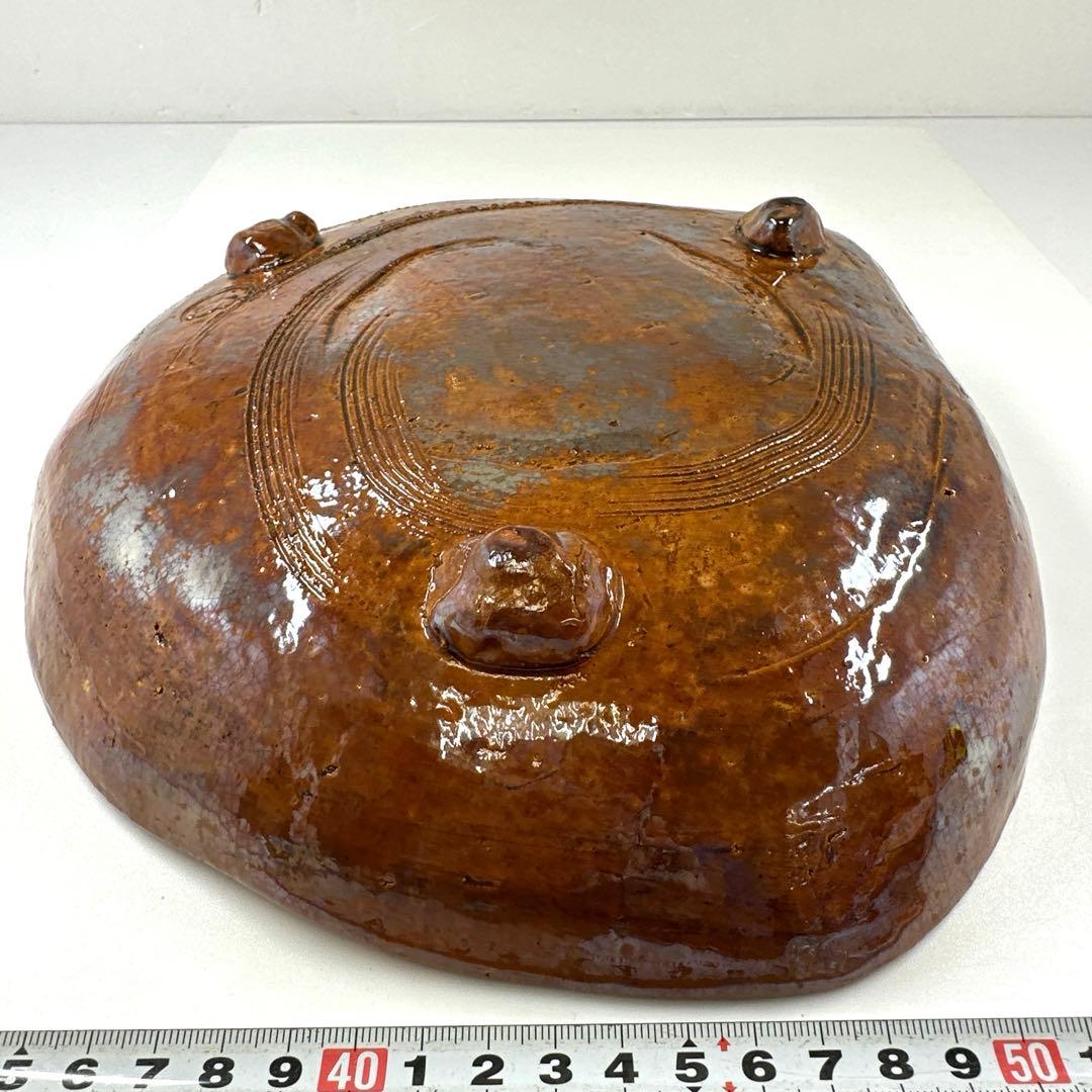 十六代　大樋長左衛門　大樋楽吉貝形大鉢　共箱　最大幅約28㎝　東Y7-0423⑤