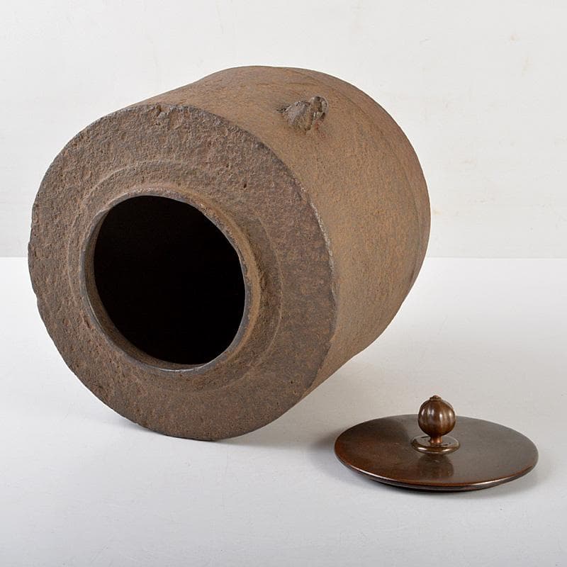 茶道具　釜師　伊藤鐐一造　肩衝筒釜　鉄釜　共箱　V　6567C