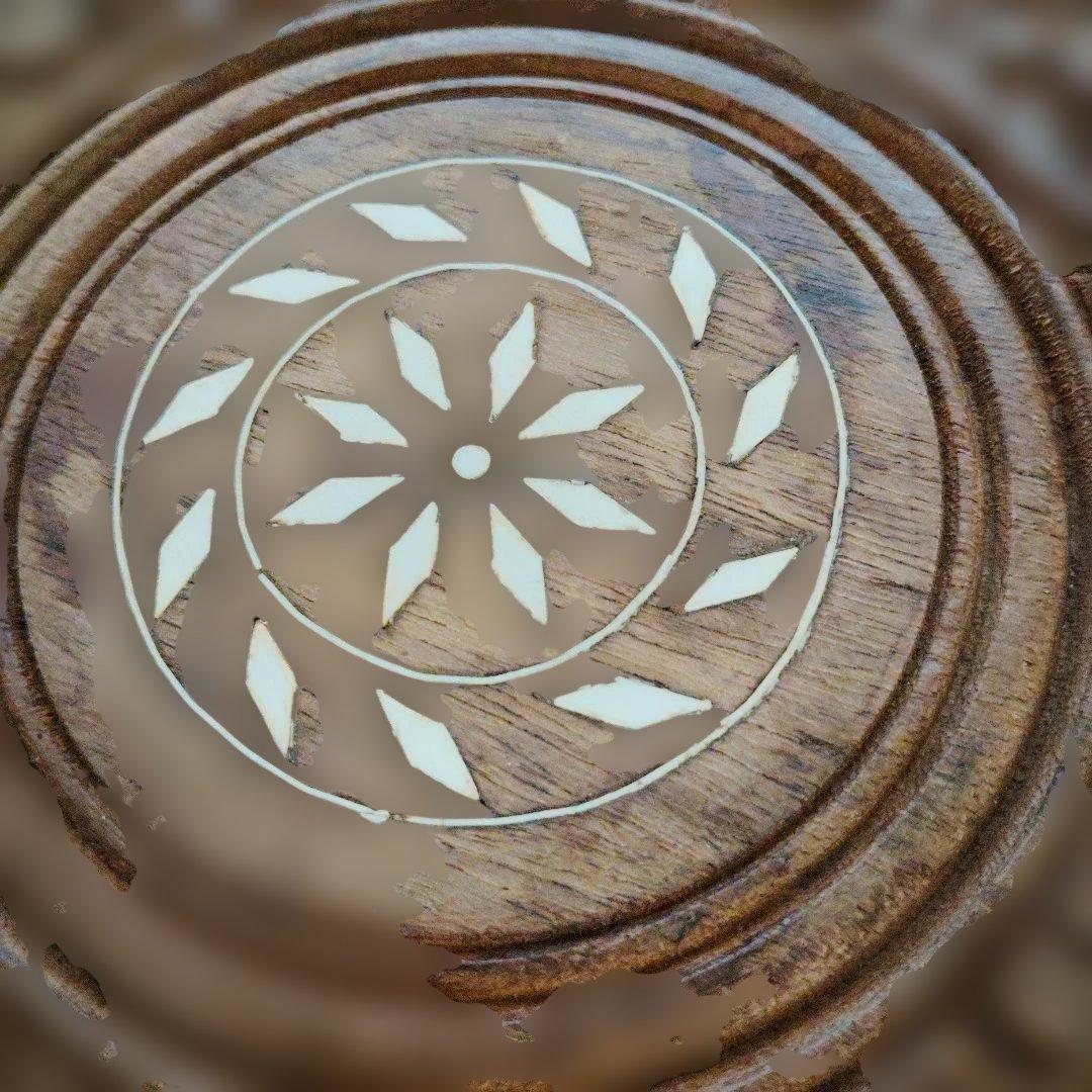 彫刻装飾木製キャスタ テ ブル ぞうがん細工 象嵌細工お花の台 花台