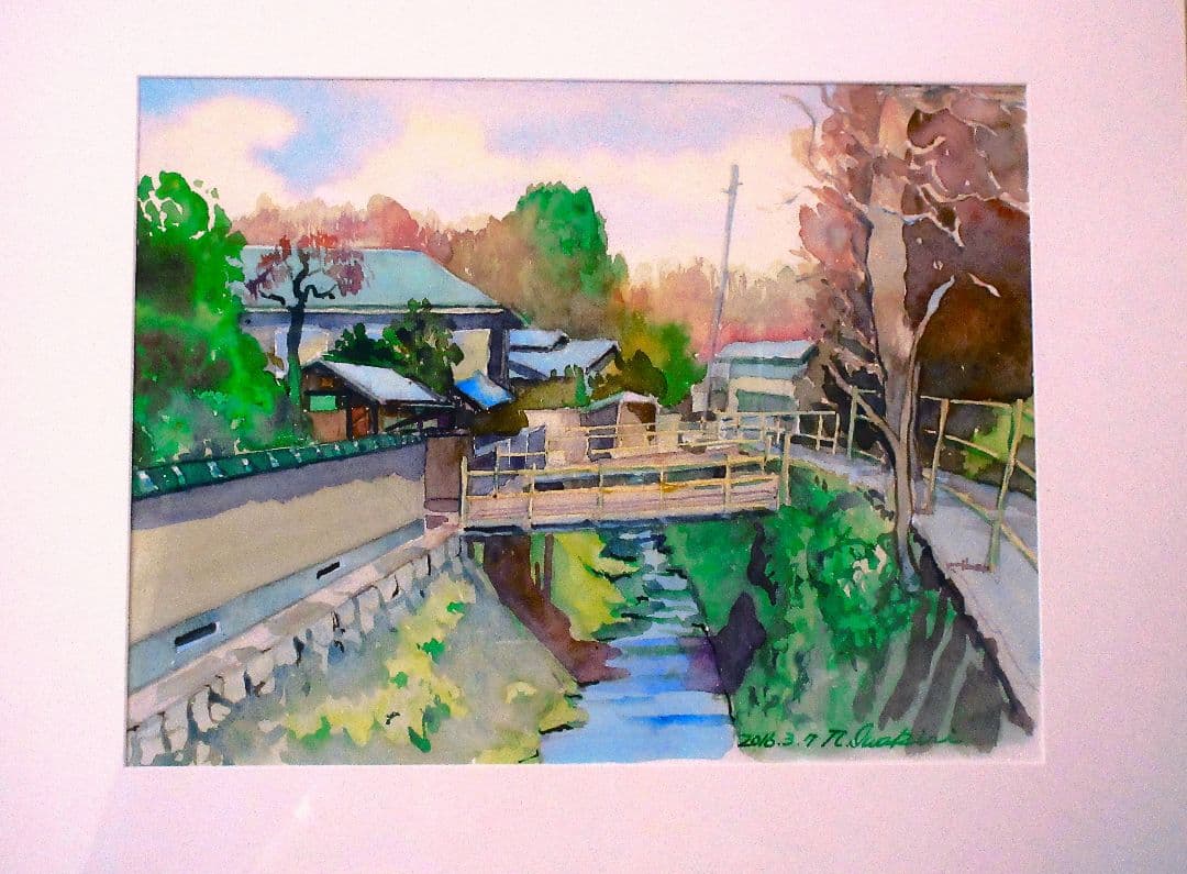 水彩画 風景画 原画 額装済み F6サイズ