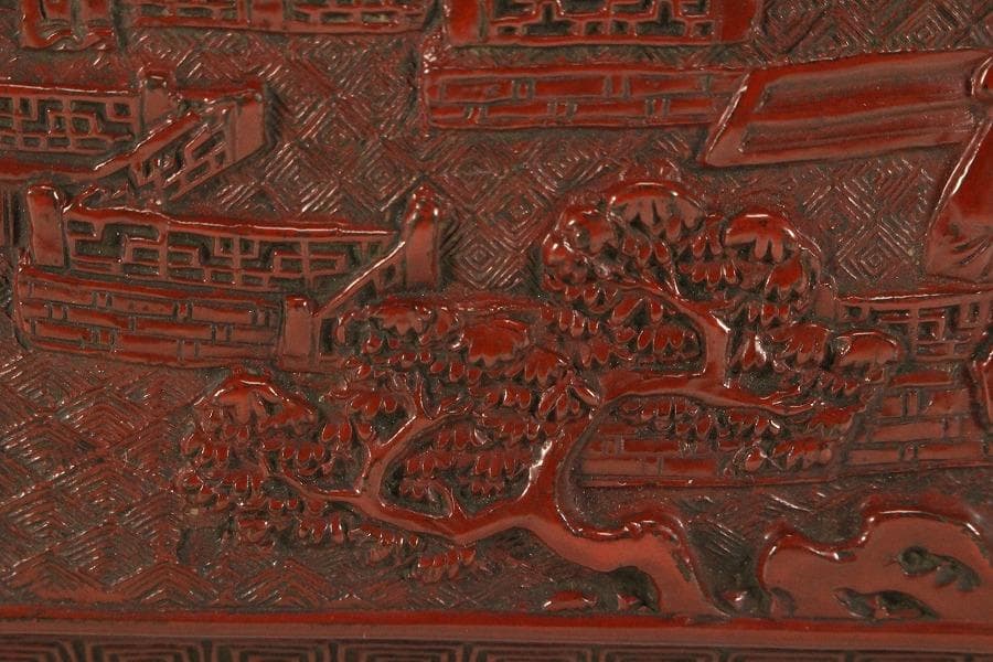 茶道具 堆朱 楼閣人物紋 茶通箱 時代物(K-XA948)